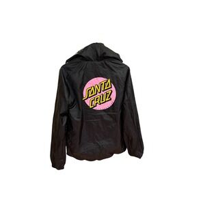 Santa Cruz Skateboards Windbreaker Jacket Mens Medium Black Pink Dot Logo Hooded